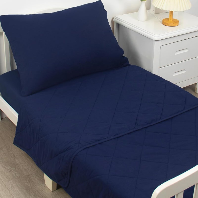 Biloban 4 Piece Toddler Bedding Set,Ultra Soft and Breathable Crib Bedding Set,Includes Quilted Comforter,Fitted Sheet,Flat Top Sheet and Envelope Pillowcase for Boys and Girls,Navy Blue - Image 3